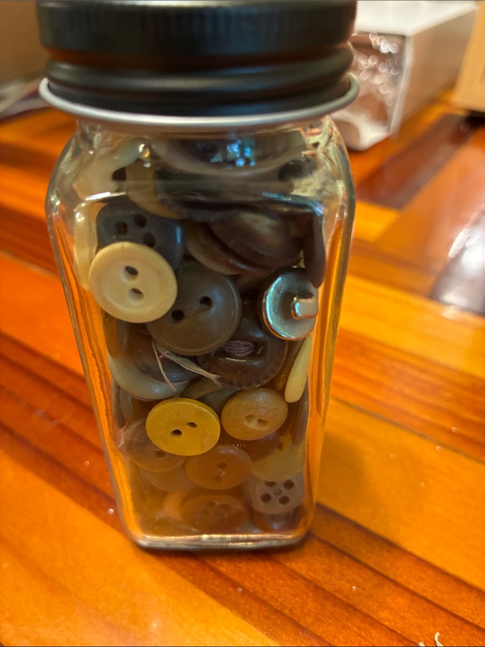 Glass Jar of Mixed Sewing Buttons Vintage Neutral colors - Picture 4 of 8